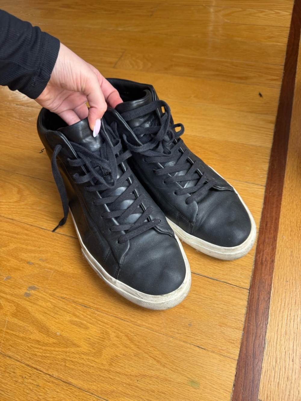 Vince Black Leather High-Top Sneakers with White Soles